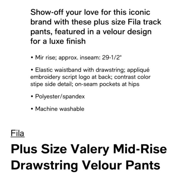 FILA Womens Plus Size 2X Navy Blue Red Valery Drawstring Luxe Velour Pants NWT - Picture 3 of 9